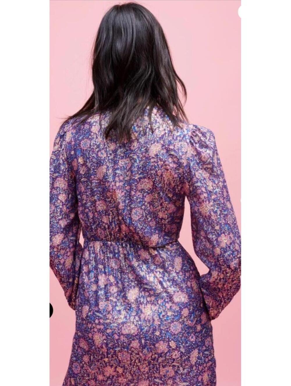 New Maje Metallic Printed Viscose Dress In Purple Size 42/ XL $535 - Picture 3 of 13